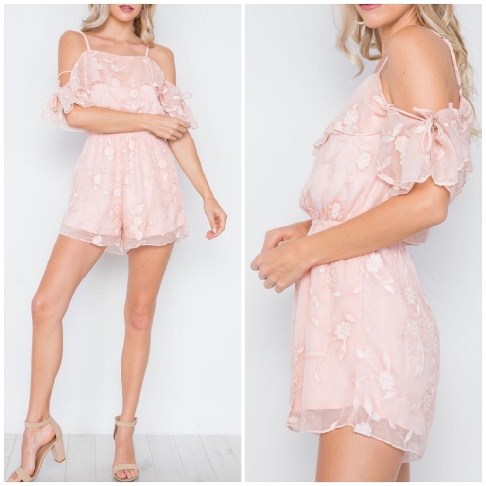 Saints + Secrets Blush Chiffon Overlay Romper